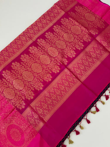 Banarasi Katan Pure Silk Saree | Peacock Blue Green & Pink| Gold Zari | Handwoven | Ships from California